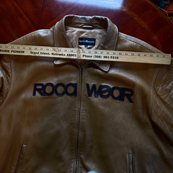 Men’s pre-owned Vintage Tan Rocawear Lamb’s Leather Bomber Coat - Picture 8 of 16